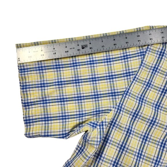 Chaps Men's Button Down Collared Shirt Size Large Short-Sleeve Plaid Blue Yellow - Picture 9 of 9